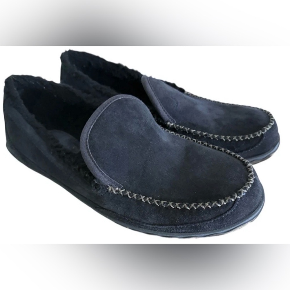 L.L. BEAN Mountain Slippers Blue Suede Flannel Lined Indoor Outdoor Moccasin 12M
